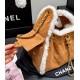 Chanel Small 25 Hobo Bag Beige Suede and White Shearling Antique Gold Hardware