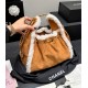 Chanel Small 25 Hobo Bag Beige Suede and White Shearling Antique Gold Hardware