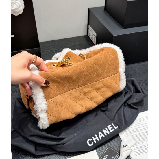 Chanel Small 25 Hobo Bag Beige Suede and White Shearling Antique Gold Hardware