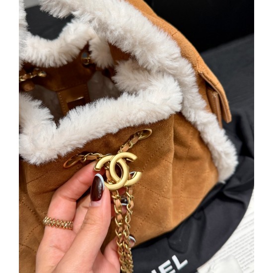 Chanel Small 25 Hobo Bag Beige Suede and White Shearling Antique Gold Hardware