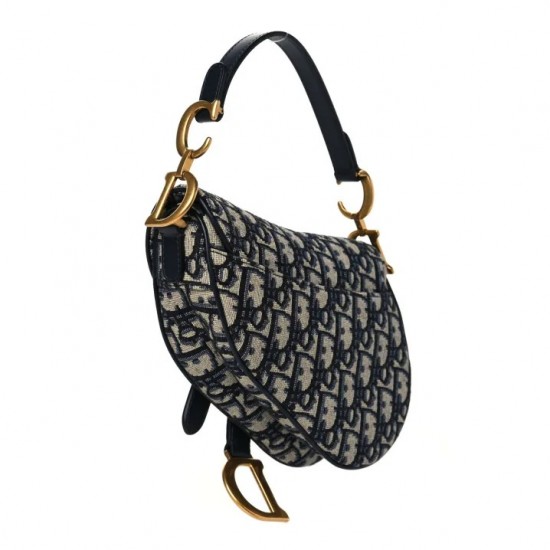 CHRISTIAN DIOR Oblique Mini Saddle Bag Blue CHRISTIAN DIOR Oblique Mini Saddle Bag Blue