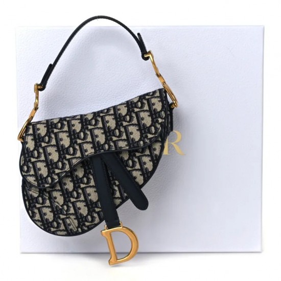 CHRISTIAN DIOR Oblique Mini Saddle Bag Blue CHRISTIAN DIOR Oblique Mini Saddle Bag Blue