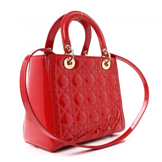 Christian Dior Patent Cannage Medium Lady Dior Red Christian Dior Patent Cannage Medium Lady Dior Red