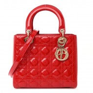 Christian Dior Patent Cannage Medium Lady Dior Red