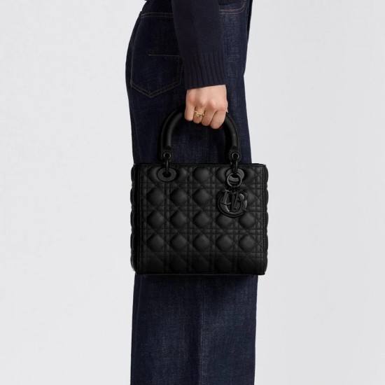 Dior Medium Lady Bag Black Ultramatte Cannage Calfskin