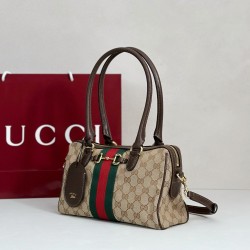 Gucci Borsetto Medium Boston Bag – GG Canvas, Sand Beige Vintage Style