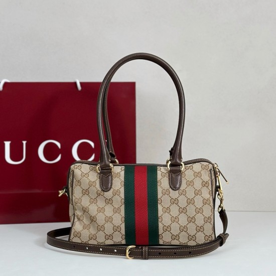 Gucci Borsetto Medium Boston Bag – GG Canvas, Sand Beige Vintage Style