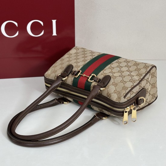Gucci Borsetto Medium Boston Bag – GG Canvas, Sand Beige Vintage Style