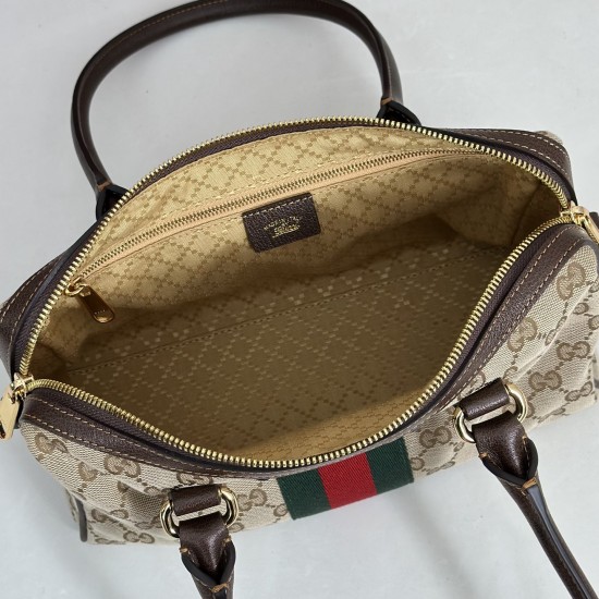 Gucci Borsetto Medium Boston Bag – GG Canvas, Sand Beige Vintage Style