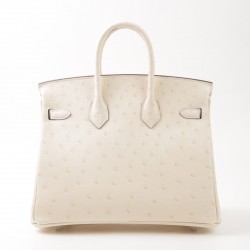 HERMÈS Birkin 25 Nata (I2) Ostrich Palladium hardware W 