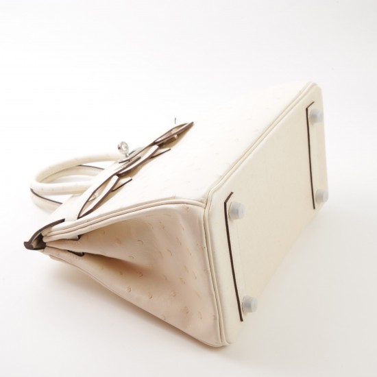 HERMÈS Birkin 25 Nata (I2) Ostrich Palladium hardware W 