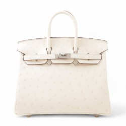 HERMÈS Birkin 25 Nata (I2) Ostrich Palladium hardware W 