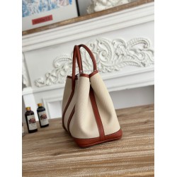 Hermès Garden Party 30 – Canvas & Leather, Glacier White & Pumpkin Contrast