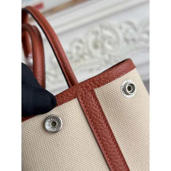 Hermès Garden Party 30 – Canvas & Leather, Glacier White & Pumpkin Contrast