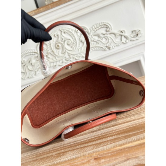 Hermès Garden Party 30 – Canvas & Leather, Glacier White & Pumpkin Contrast