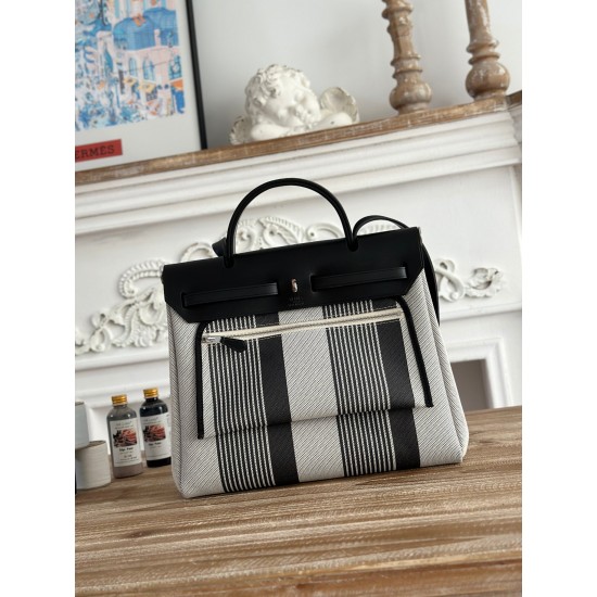 Hermès Herbag 31 – Canvas & Leather, Kelly-Inspired Lightweight Tote