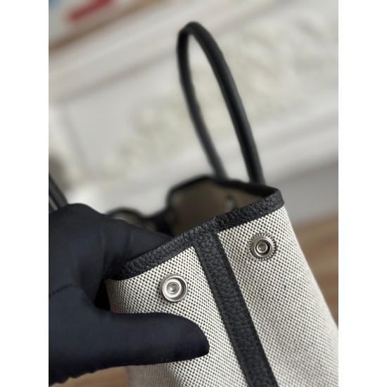 Hermès Neo Garden Party Mini 23 – Canvas & Negonda Leather, Silver Hardware