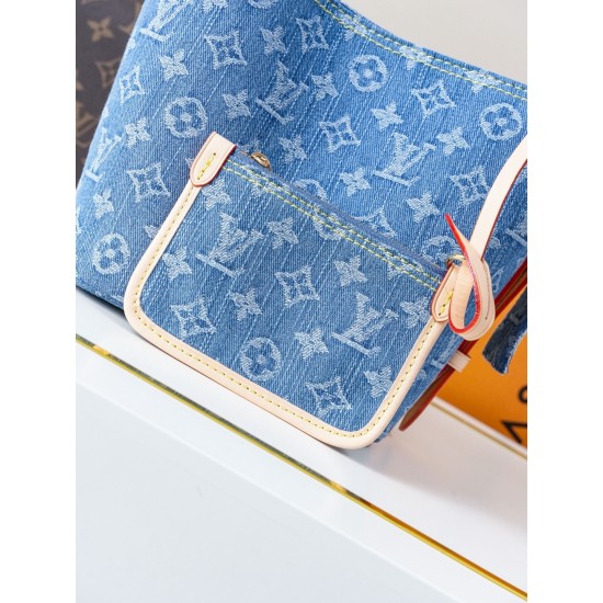 Louis Vuitton All In BB Monogram Denim Tote - Compact Crossbody & Handbag (M28107 Blue)
