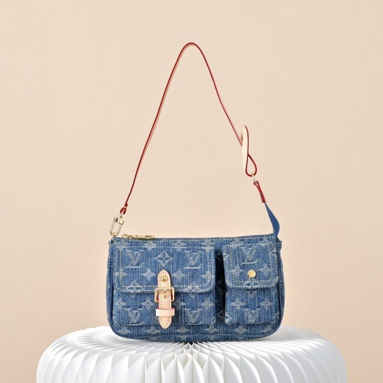 Louis Vuitton Cargo Pochette Accessoires - Denim Monogram Shoulder Bag (M27602 Blue)