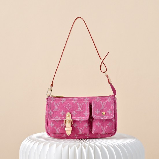Louis Vuitton Cargo Pochette Accessoires - Denim Monogram Shoulder Bag (M27602 Pink)
