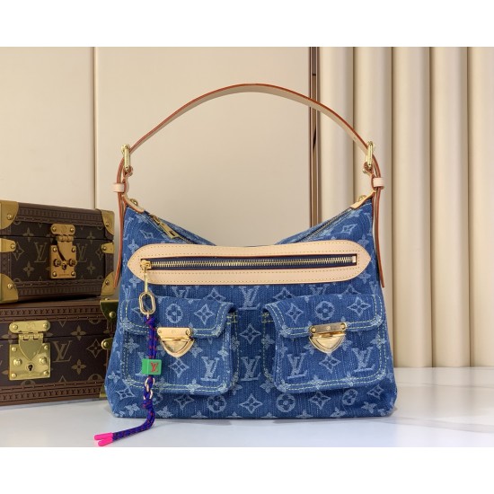 Louis Vuitton Denim Rendez-Vous Baggy Shoulder Bag - Multi-Pocket Monogram Hobo (M27329)