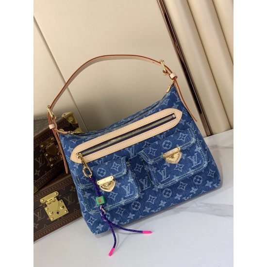 Louis Vuitton Denim Rendez-Vous Baggy Shoulder Bag - Multi-Pocket Monogram Hobo (M27329)