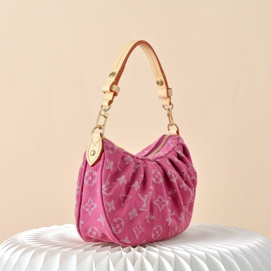 Louis Vuitton Pochette Valley Monogram Denim Bucket Bag - Fuchsia Pink (M28327)