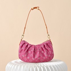 Louis Vuitton Pochette Valley Monogram Denim Bucket Bag - Fuchsia Pink (M28327)