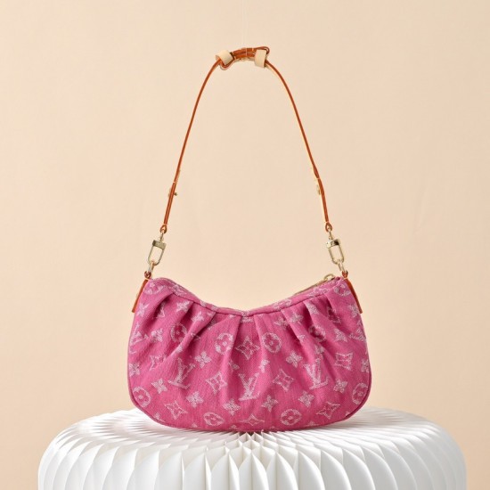 Louis Vuitton Pochette Valley Monogram Denim Bucket Bag - Fuchsia Pink (M28327)