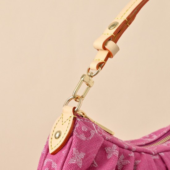 Louis Vuitton Pochette Valley Monogram Denim Bucket Bag - Fuchsia Pink (M28327)