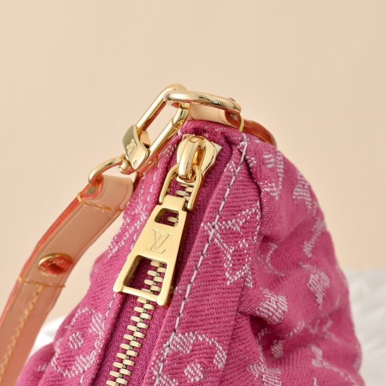 Louis Vuitton Pochette Valley Monogram Denim Bucket Bag - Fuchsia Pink (M28327)