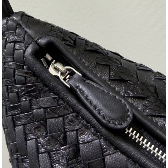 THE ROW Small Izzy Woven Lambskin and Python Hobo Bag - Black