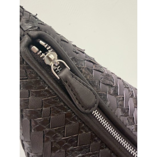 THE ROW Small Izzy Woven Lambskin and Python Hobo Bag - Burgundy