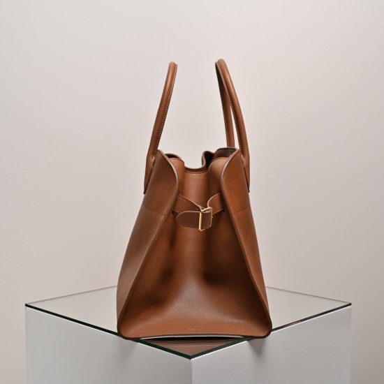 THE ROW Margaux 12 Smooth Calfskin Top Handle Bag - Tan
