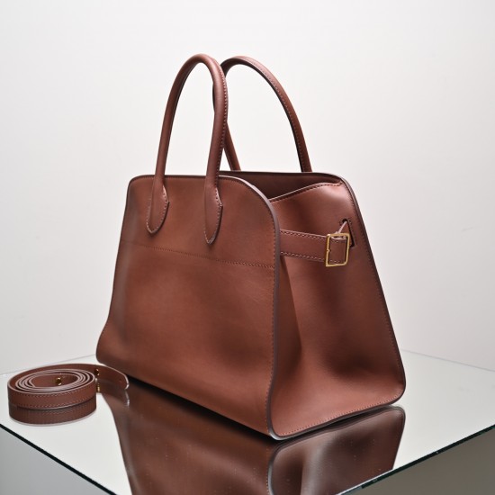 THE ROW Margaux 12 Smooth Calfskin Top Handle Bag - Brick Red