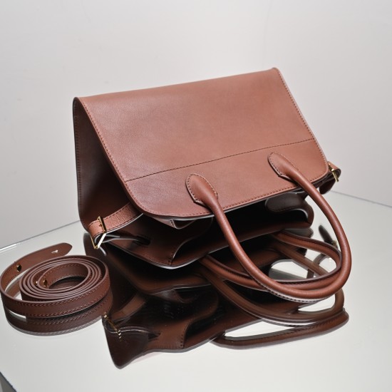 THE ROW Margaux 12 Smooth Calfskin Top Handle Bag - Brick Red