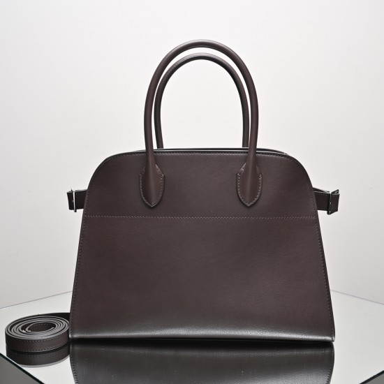 THE ROW Margaux 12 Smooth Calfskin Top Handle Bag - Espresso Dark Brown