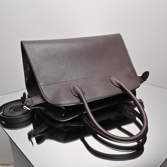 THE ROW Margaux 12 Smooth Calfskin Top Handle Bag - Espresso Dark Brown