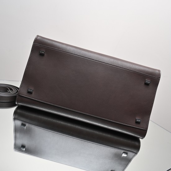 THE ROW Margaux 12 Smooth Calfskin Top Handle Bag - Espresso Dark Brown