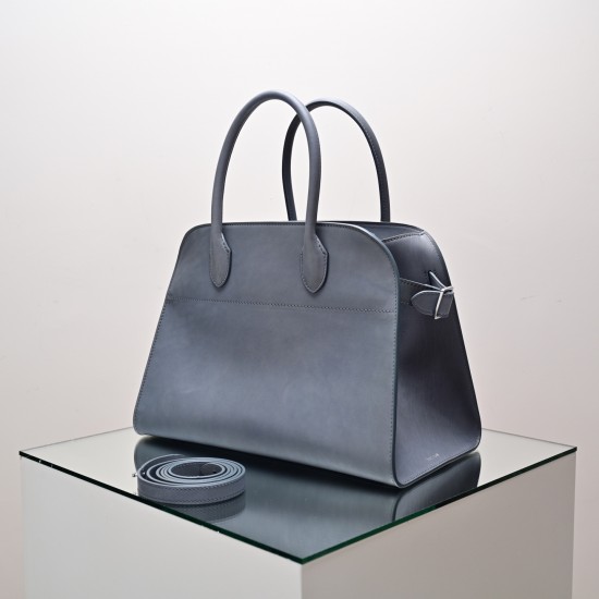 THE ROW Margaux 12 Smooth Calfskin Top Handle Bag - Pearl Grey