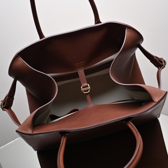 THE ROW Margaux 15 Smooth Calfskin Top Handle Bag - Brick Red