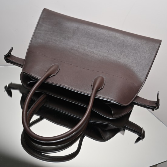 THE ROW Margaux 15 Smooth Calfskin Top Handle Bag - Espresso Dark Brown