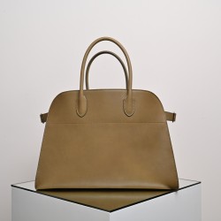 THE ROW Margaux 15 Smooth Saddle Leather Bag - Mouse Grey