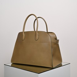 THE ROW Margaux 15 Smooth Saddle Leather Bag - Mouse Grey