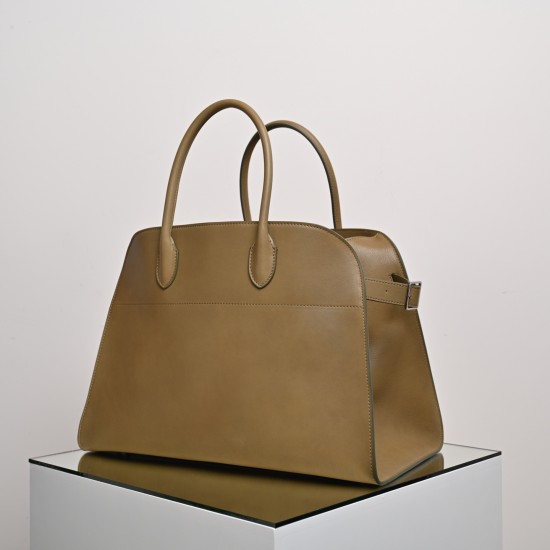 THE ROW Margaux 15 Smooth Saddle Leather Bag - Mouse Grey