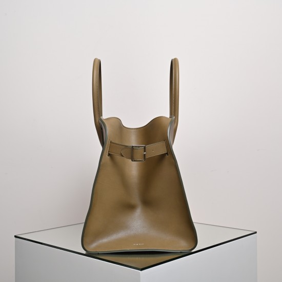THE ROW Margaux 15 Smooth Saddle Leather Bag - Mouse Grey