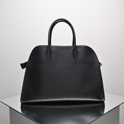 THE ROW Margaux 15 Smooth Calfskin Top Handle Bag - Black/Silver
