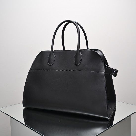THE ROW Margaux 15 Smooth Calfskin Top Handle Bag - Black/Silver
