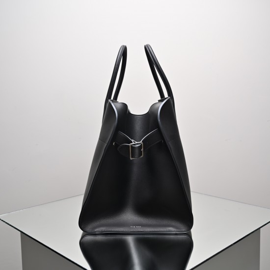 THE ROW Margaux 15 Smooth Calfskin Top Handle Bag - Black/Silver