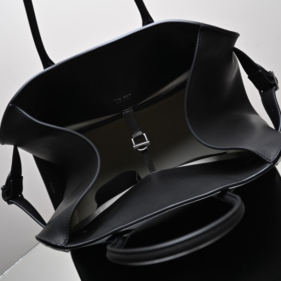 THE ROW Margaux 15 Smooth Calfskin Top Handle Bag - Black/Silver